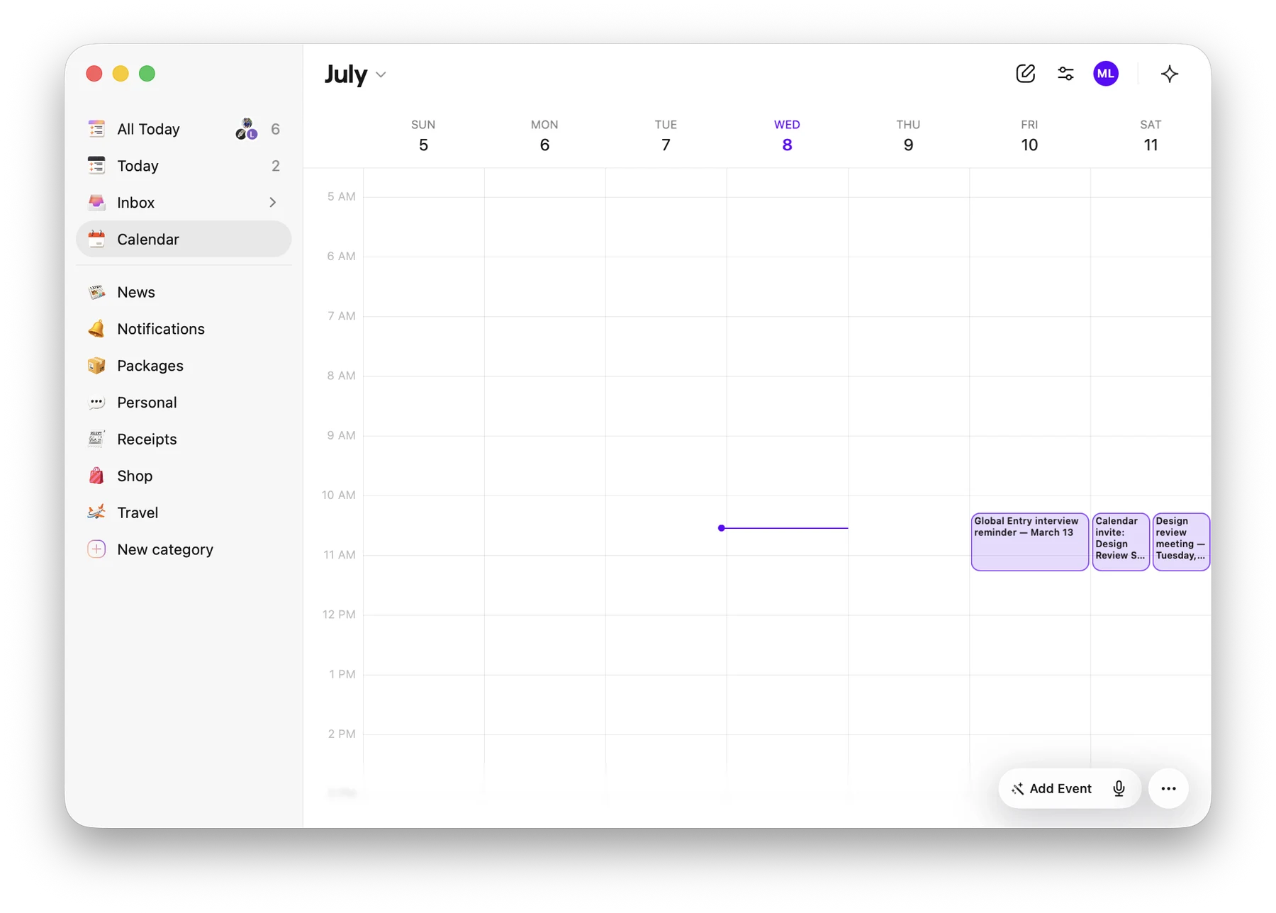 Extra's calendar week view running as a native macOS app