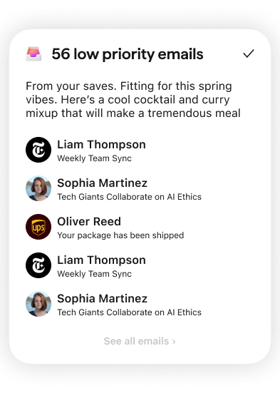 Extra's low priority emails card collecting messages that can wait